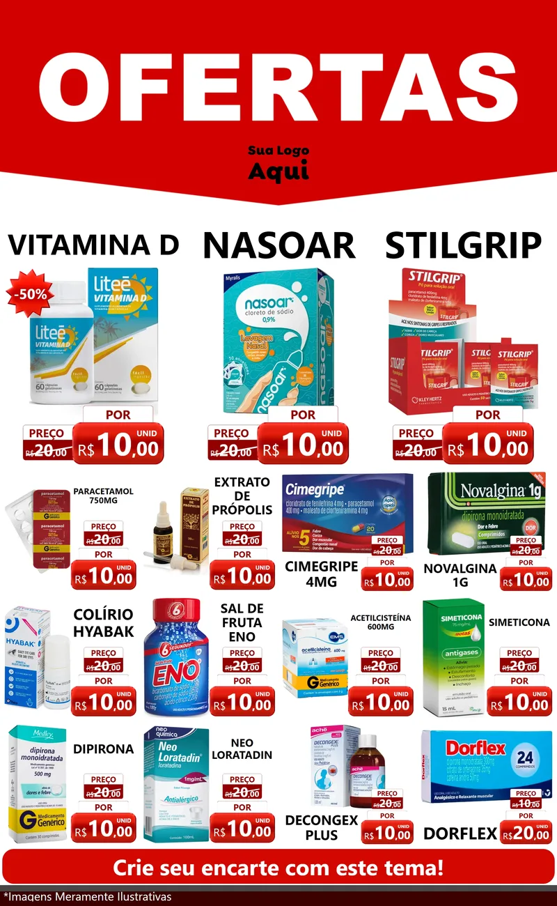 Modelo de Encarte para Encarte Grande com o tema Ofertas Vermelho Cartaz para Farmácia