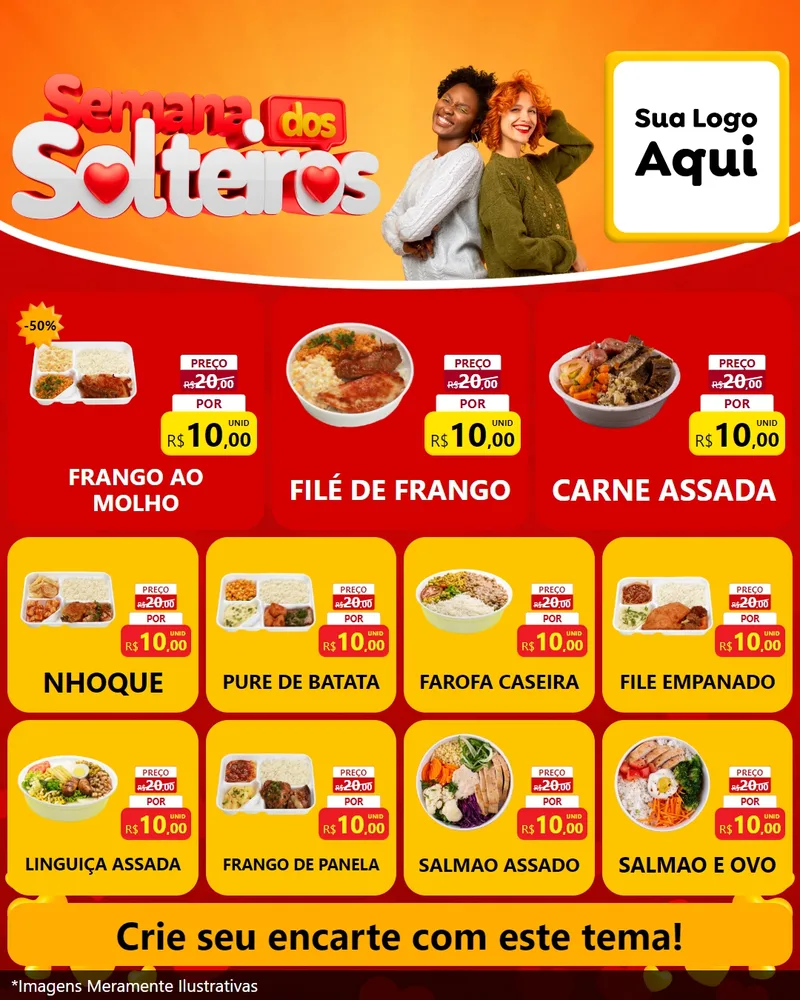 Modelo de Rede Social para Feed Instagram com o tema Semana dos Solteiros para Restaurante