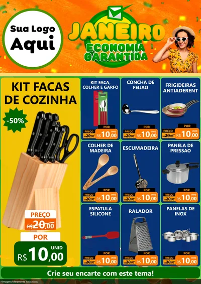 Modelo de Encarte para Encarte A4 Vertical com o tema Janeiro - Economia Garantida para Utilidades Domésticas