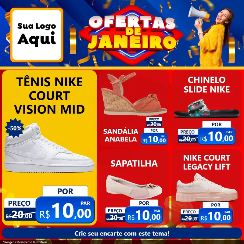 Modelo de Rede Social para Feed Facebook com o tema Ofertas de Janeiro para Calçados