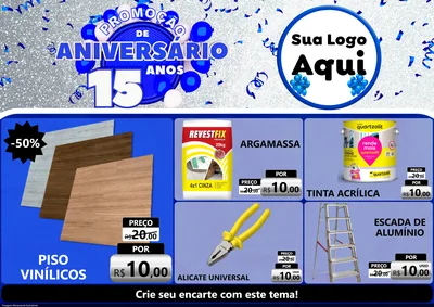 Modelo de Encarte para Encarte A4 Horizontal com o tema Promoção de Aniversário - 15 Anos para Material para Construção