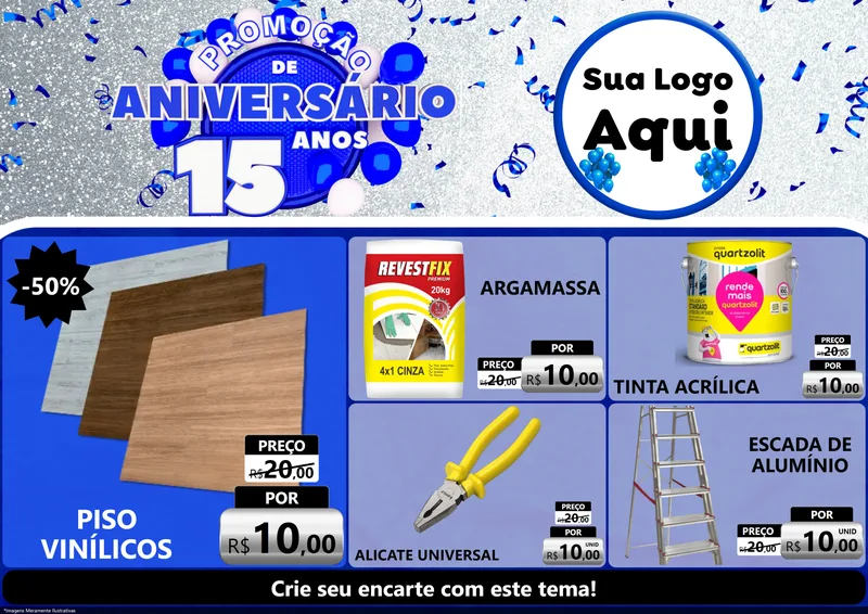 Modelo de Encarte para Encarte A4 Horizontal com o tema Promoção de Aniversário - 15 Anos para Material para Construção