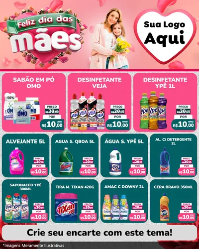 Modelo de Rede Social para Feed Instagram com o tema Feliz Dia das Mães para Produtos de Limpeza