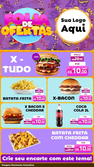 Modelo de TV para TV Vertical com o tema Folia de Ofertas para Hamburgueria