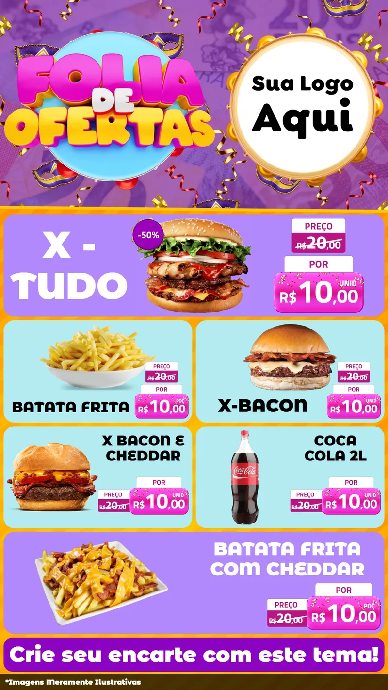 Modelo de TV para TV Vertical com o tema Folia de Ofertas para Hamburgueria