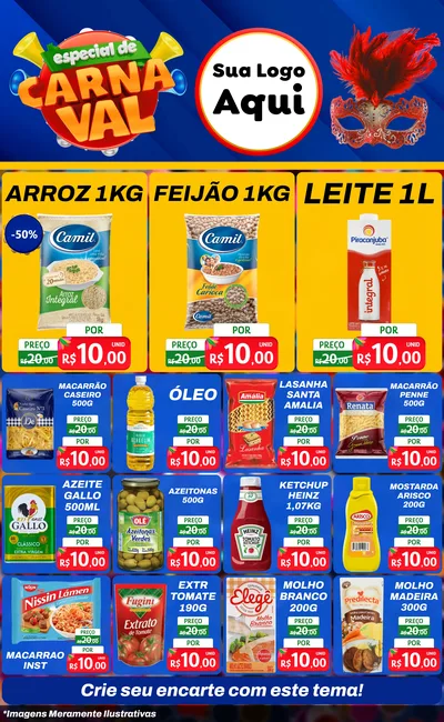 Modelo de Encarte para Encarte Grande com o tema Especial de Carnaval para Supermercado