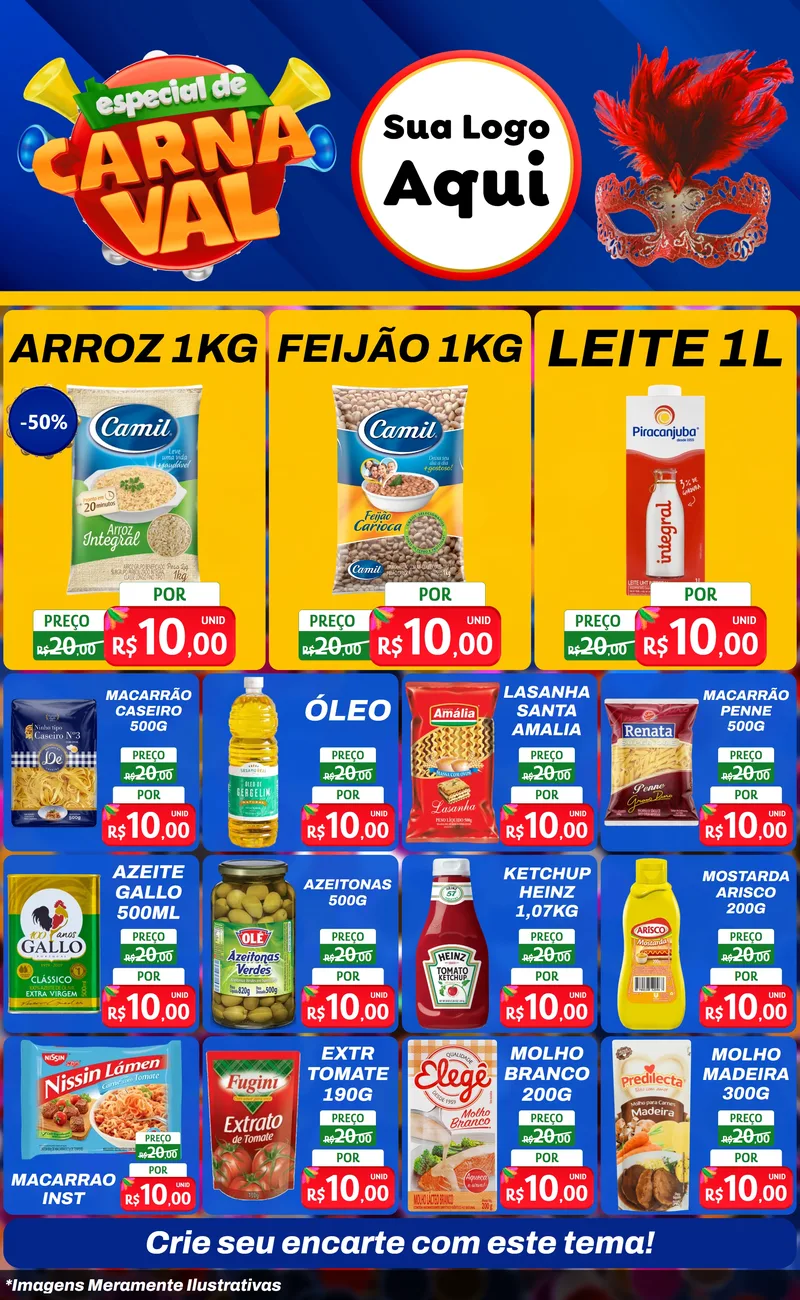 Modelo de Encarte para Encarte Grande com o tema Especial de Carnaval para Supermercado