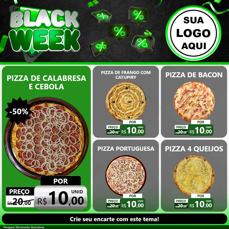Modelo de Rede Social para Feed Facebook com o tema Black Week para Pizzaria