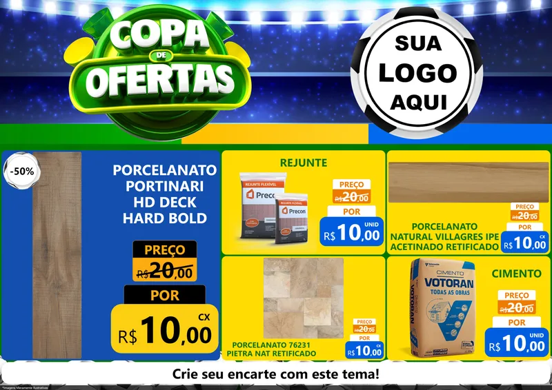 Modelo de Encarte para Encarte A4 Horizontal com o tema Copa de Ofertas para Pisos e revestimentos