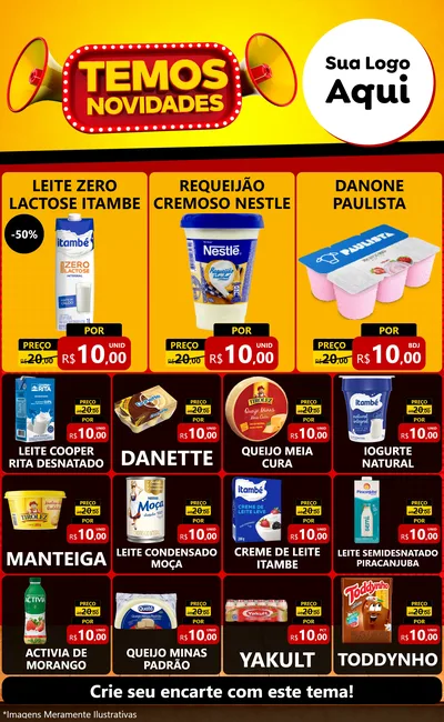 Modelo de Encarte para Encarte Grande com o tema Temos Novidades para Frios e Laticínios