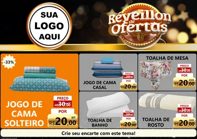 Modelo de Encarte para Encarte A4 Horizontal com o tema Réveillon de Ofertas para Cama, Mesa e Banho