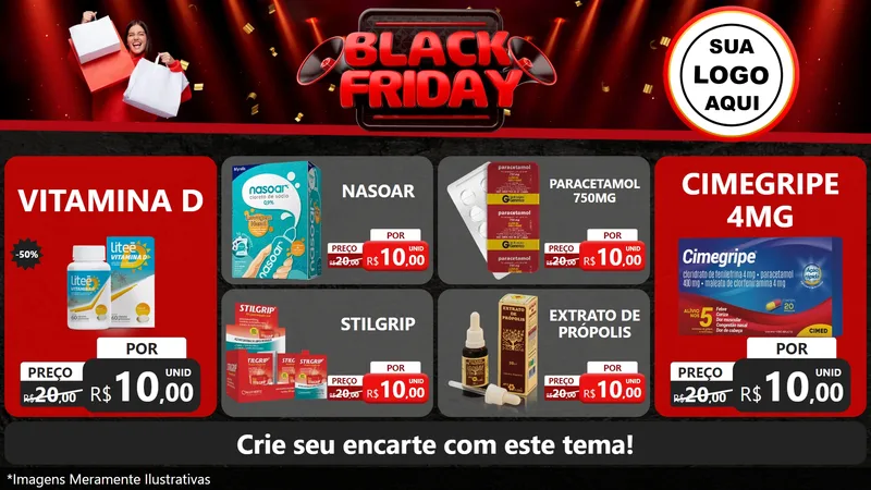 Modelo de TV para TV Horizontal com o tema Black Friday para Farmácia