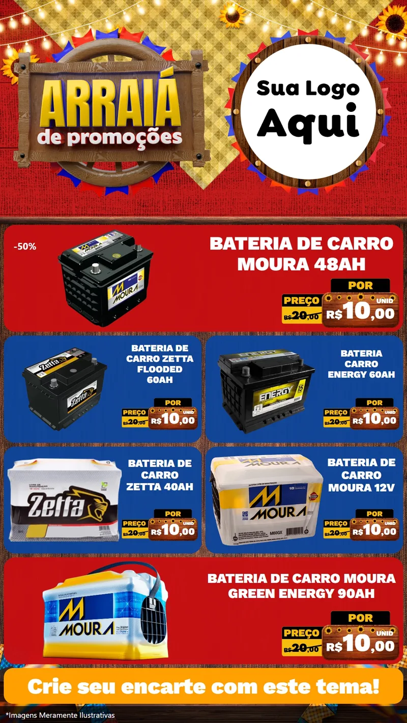 Modelo de TV para TV Vertical com o tema Arraiá de Promoções para Baterias Elétricas