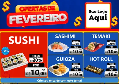 Modelo de Encarte para Encarte A4 Horizontal com o tema Ofertas de Fevereiro para Comida japonesa