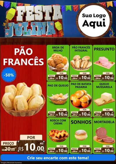 Modelo de Encarte para Encarte A4 Vertical com o tema Festa Julina para Padaria