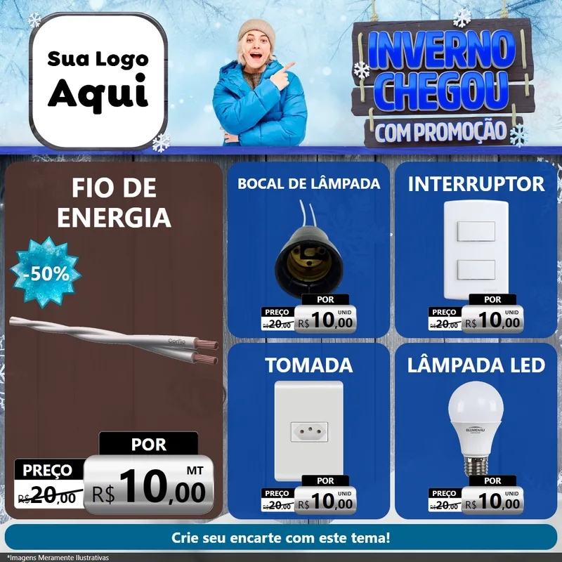 Modelo de Rede Social para Feed Facebook com o tema Inverno Chegou Com Promoção para Materiais Elétricos