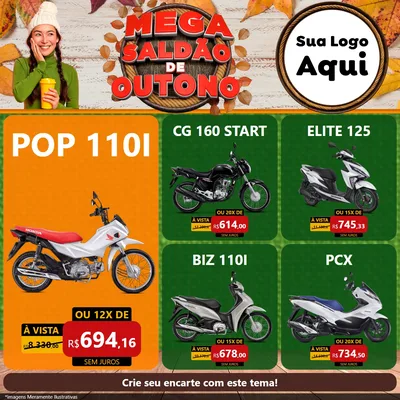 Modelo de Rede Social para Feed Facebook com o tema Mega Saldão de Outono para Concessionaria de Motos