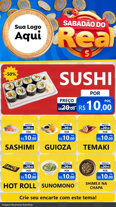 Modelo de Rede Social para Stories com o tema Sabadão do Real para Comida japonesa