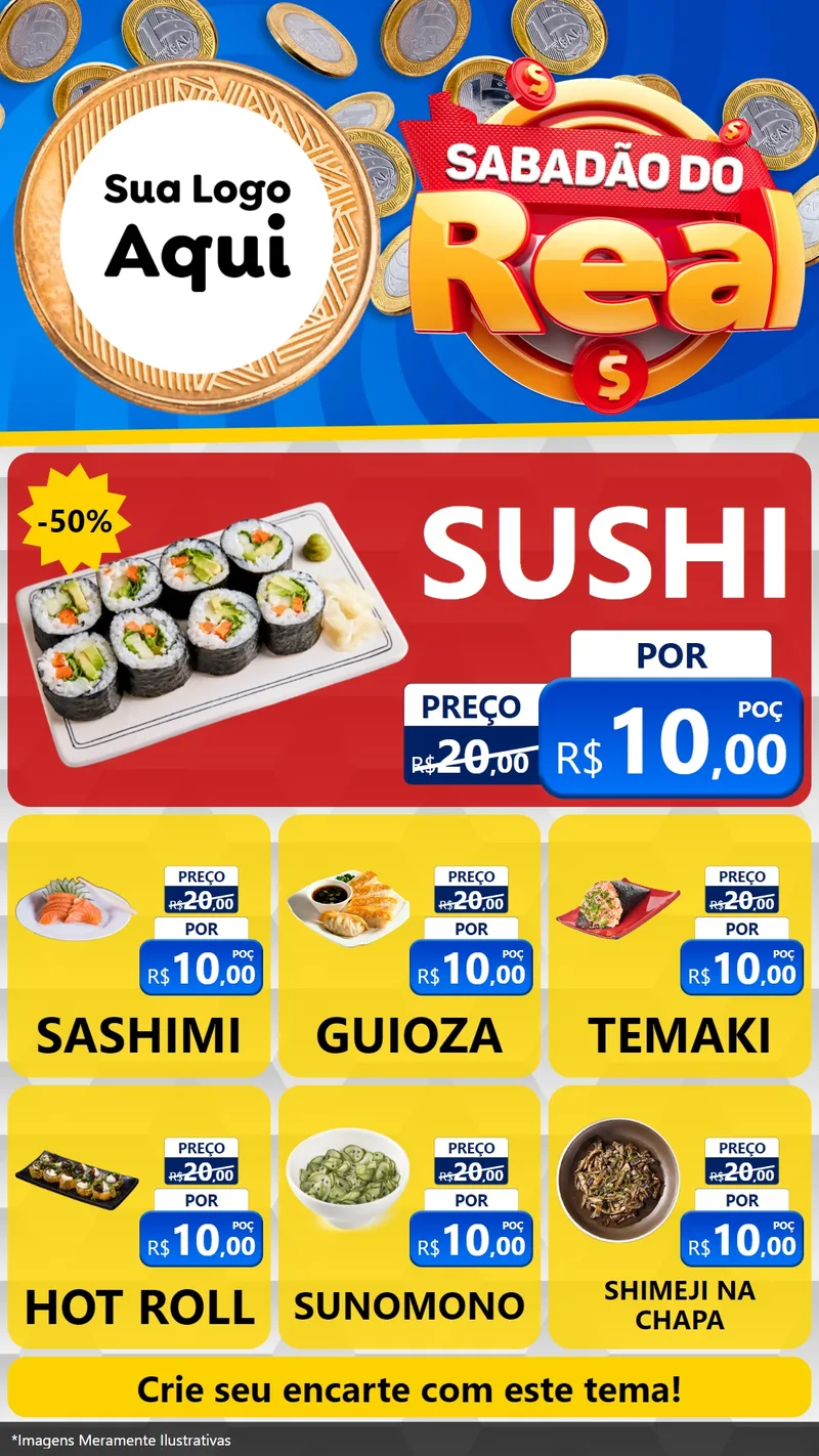 Modelo de Rede Social para Stories com o tema Sabadão do Real para Comida japonesa