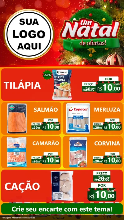 Modelo de TV para TV Vertical com o tema Um Natal de Ofertas para Peixaria