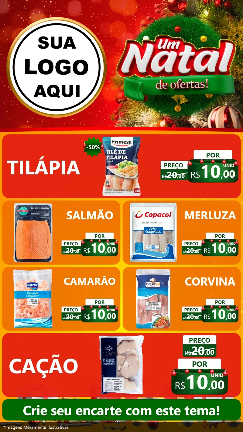 Modelo de TV para TV Vertical com o tema Um Natal de Ofertas para Peixaria