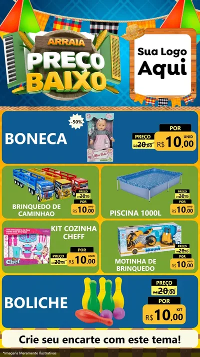 Modelo de TV para TV Vertical com o tema Arraiá de Preço Baixo - Junina para Brinquedos