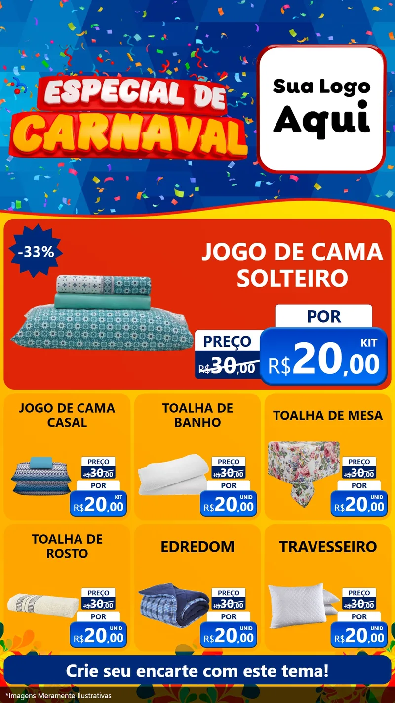 Modelo de Rede Social para Stories com o tema Especial de Carnaval para Cama, Mesa e Banho