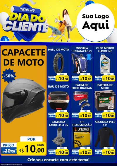 Modelo de Encarte para Encarte A4 Vertical com o tema Especial Dia do Cliente para Moto peças