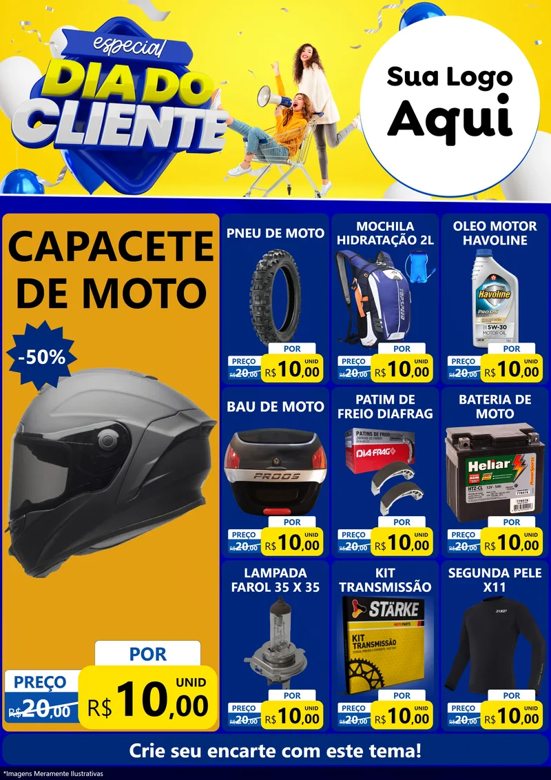 Modelo de Encarte para Encarte A4 Vertical com o tema Especial Dia do Cliente para Moto peças