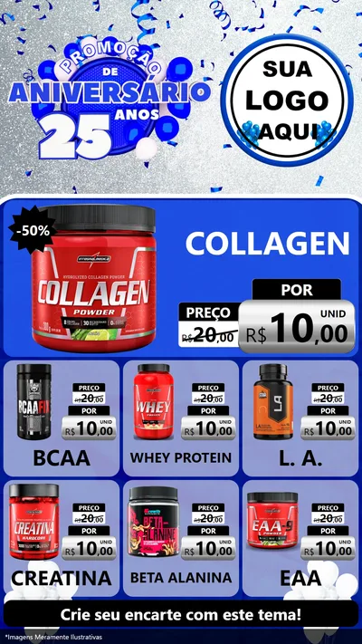Modelo de Rede Social para Stories com o tema Promoção de Aniversário - 25 Anos para Suplementos alimentares