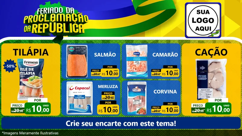 Modelo de TV para TV Horizontal com o tema Feriado da Proclamação da República para Peixaria
