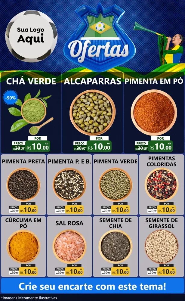 Modelo de Encarte para Encarte Grande com o tema Ofertas (Futebol) para Produtos Naturais