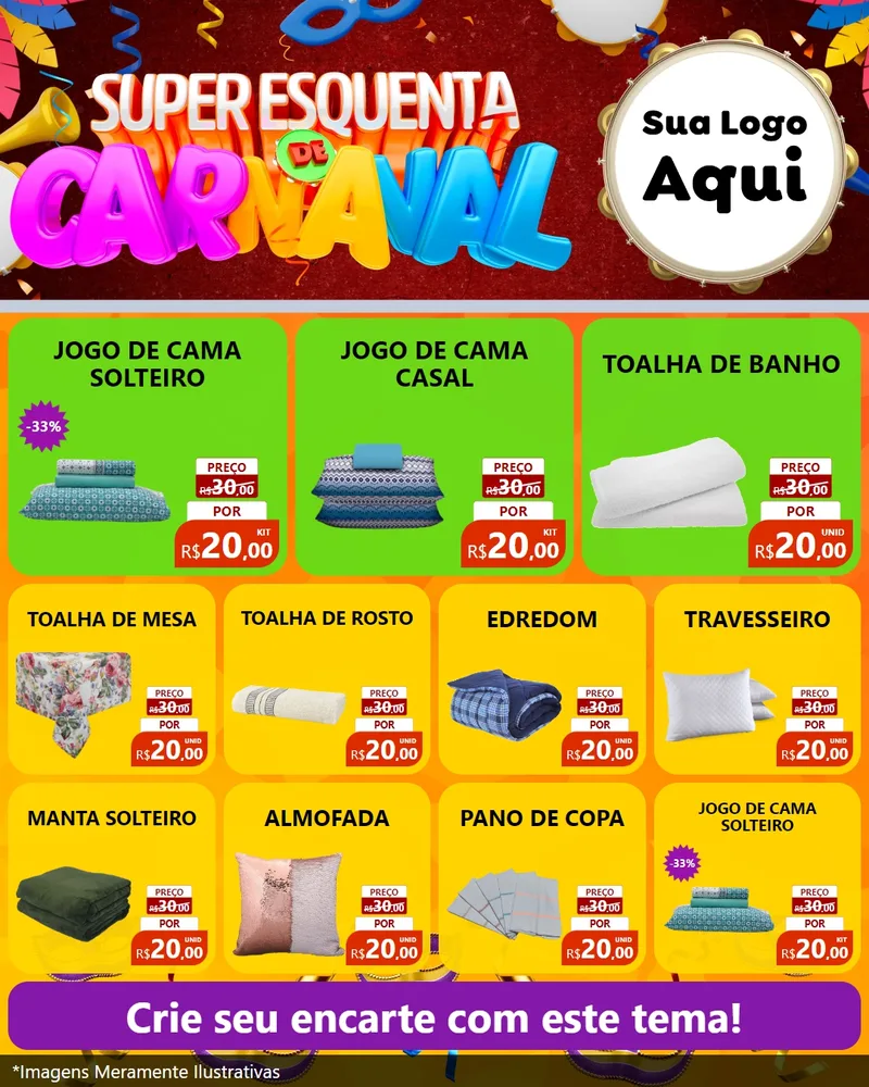 Modelo de Rede Social para Feed Instagram com o tema Super Esquenta de Carnaval para Cama, Mesa e Banho
