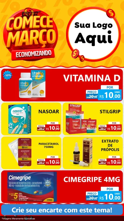 Modelo de TV para TV Vertical com o tema Comece Março Economizando para Farmácia