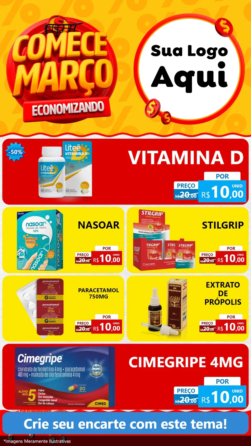 Modelo de TV para TV Vertical com o tema Comece Março Economizando para Farmácia
