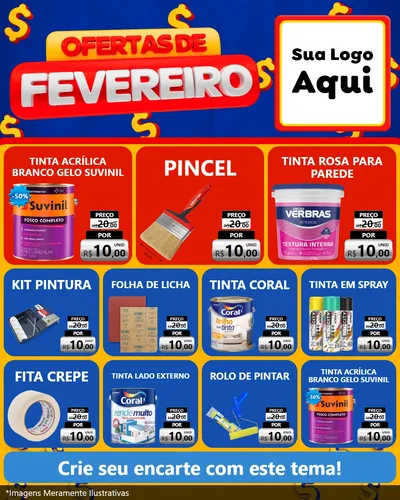 Modelo de Rede Social para Feed Instagram com o tema Ofertas de Fevereiro para Tintas e Ferramentas
