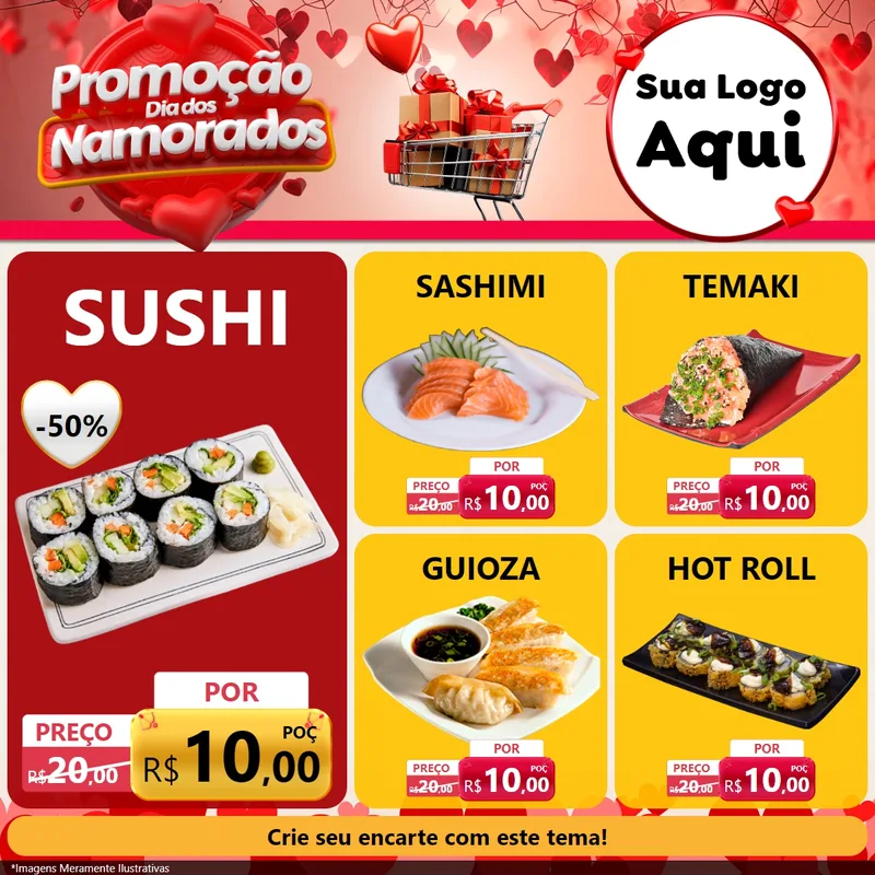 Modelo de Rede Social para Feed Facebook com o tema Promoção Dia dos Namorados para Comida japonesa