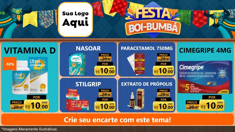 Modelo de TV para TV Horizontal com o tema Festa Boi Bumbá para Farmácia