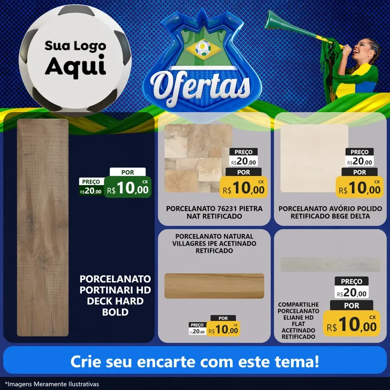 Modelo de Rede Social para Feed Facebook com o tema Ofertas (Futebol) para Pisos e revestimentos