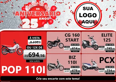 Modelo de Encarte para Encarte A4 Horizontal com o tema Promoção de Aniversário - 25Anos para Concessionaria de Motos