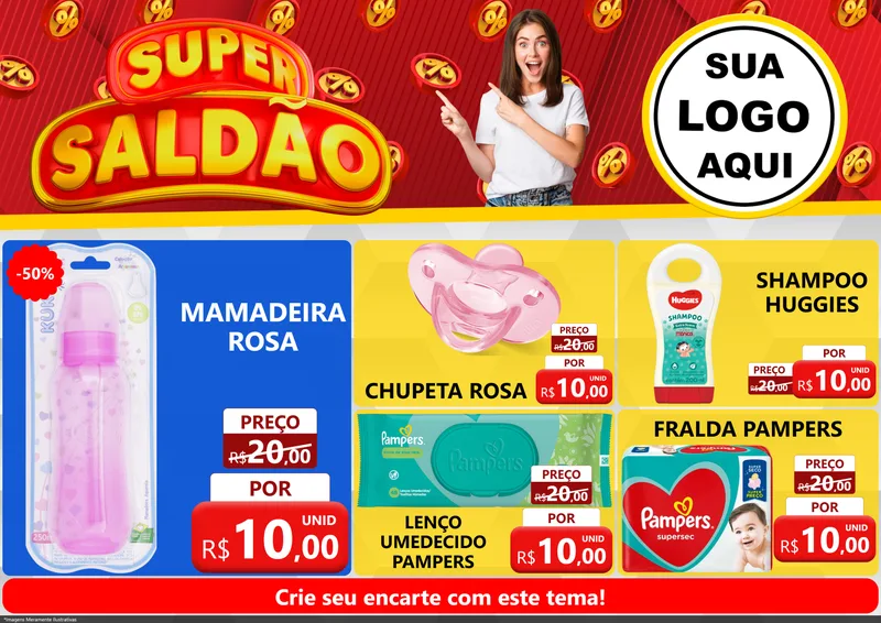 Modelo de Encarte para Encarte A4 Horizontal com o tema Super Saldão para Bebês