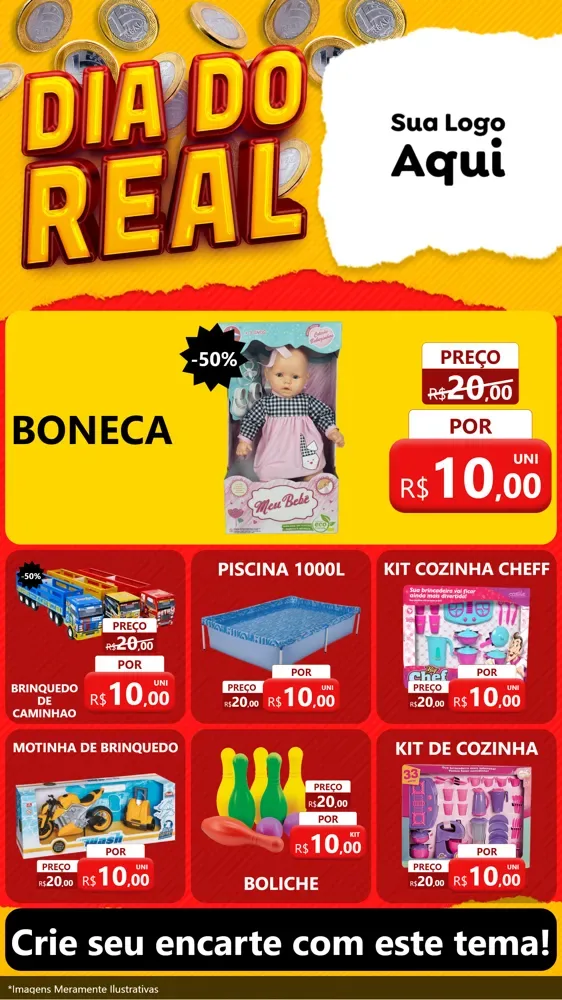Modelo de Rede Social para Stories com o tema Dia Do Real para Brinquedos