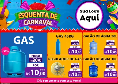 Modelo de Encarte para Encarte A4 Horizontal com o tema Esquenta de Carnaval para Água e gás