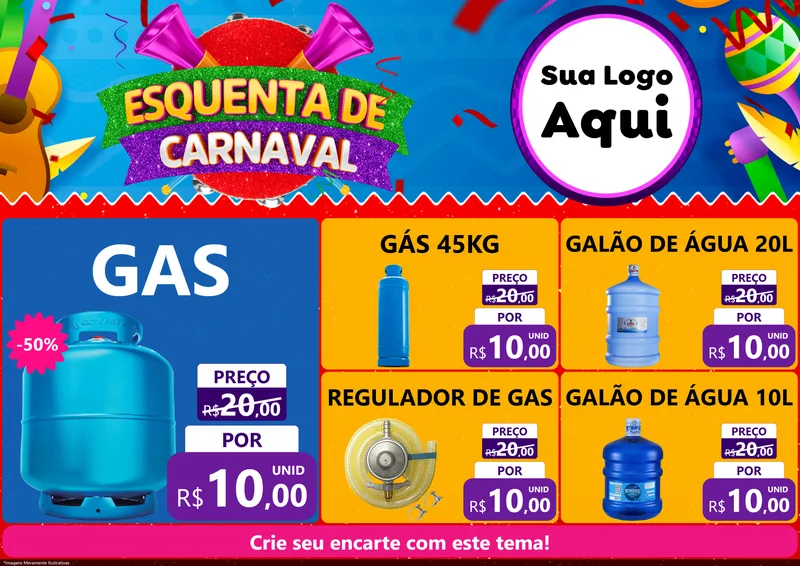 Modelo de Encarte para Encarte A4 Horizontal com o tema Esquenta de Carnaval para Água e gás