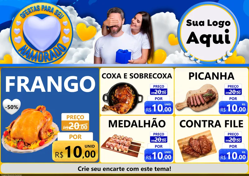 Modelo de Encarte para Encarte A4 Horizontal com o tema Ofertas Para Seu Namorado para Assados