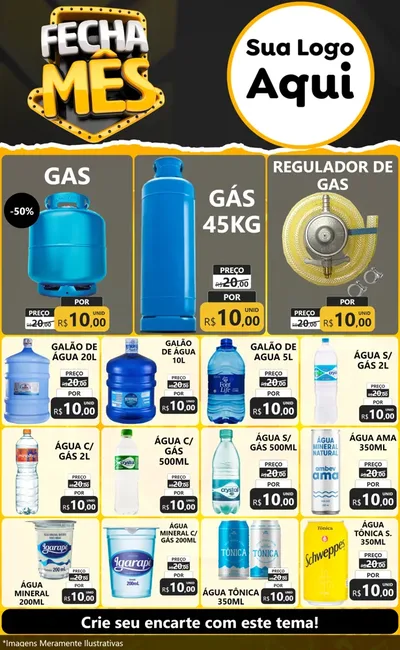Modelo de Encarte para Encarte Grande com o tema Fecha Mês para Água e gás