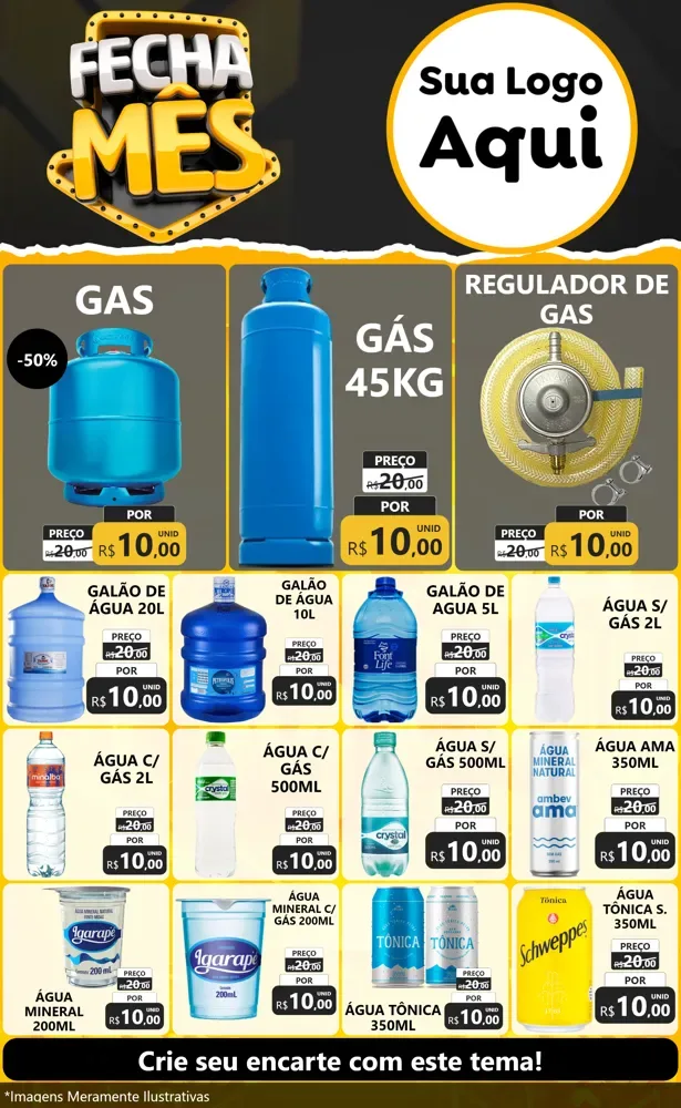 Modelo de Encarte para Encarte Grande com o tema Fecha Mês para Água e gás