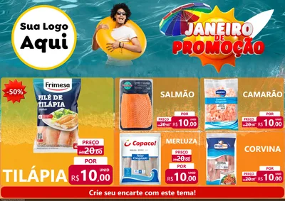 Modelo de Encarte para Encarte A4 Horizontal com o tema Janeiro de Promoção para Peixaria