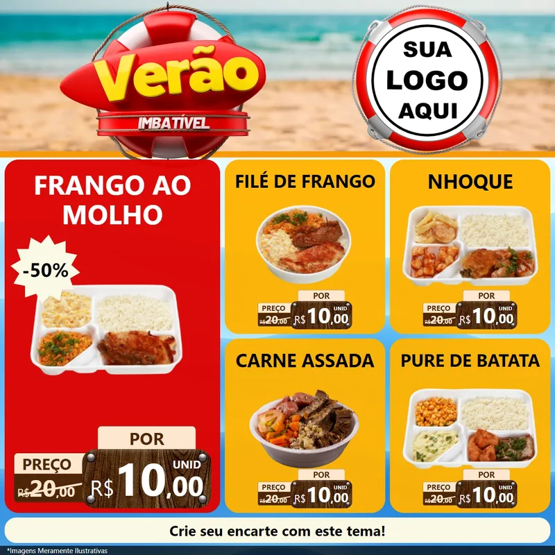 Modelo de Rede Social para Feed Facebook com o tema Verão Imbatível para Restaurante