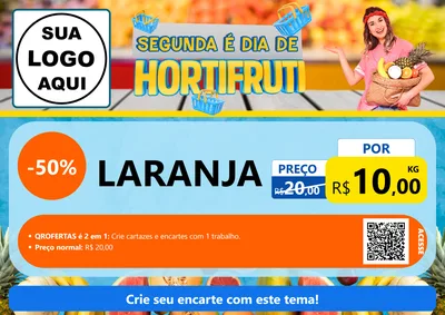 Modelo de Cartaz para Cartaz A4 Horizontal com o tema Segunda É Dia de Hortifruti para Hortifrúti